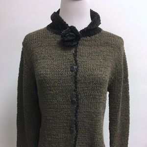 RONI RABL brown black velvet vintage cardigan sweater top USA S